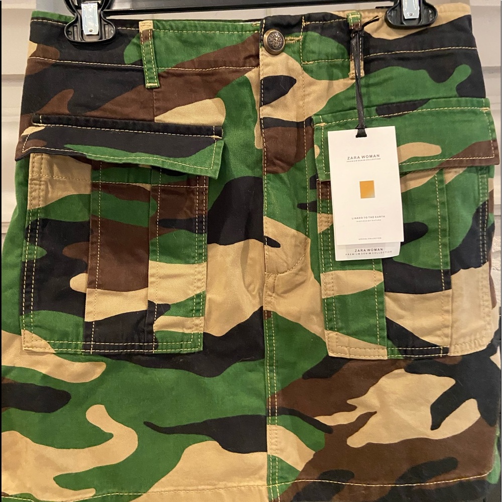 Zara women premium denim collection, camo mini skirt,